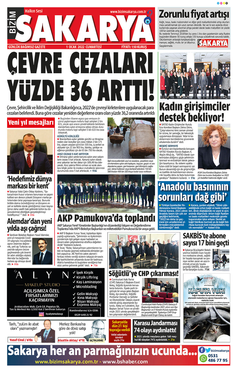 Bizim Sakarya Gazetesi - 01.01.2022 Manşeti
