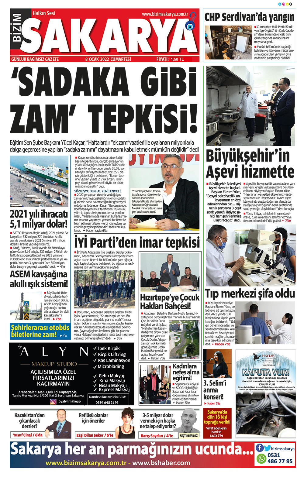 Bizim Sakarya Gazetesi - 08.01.2022 Manşeti