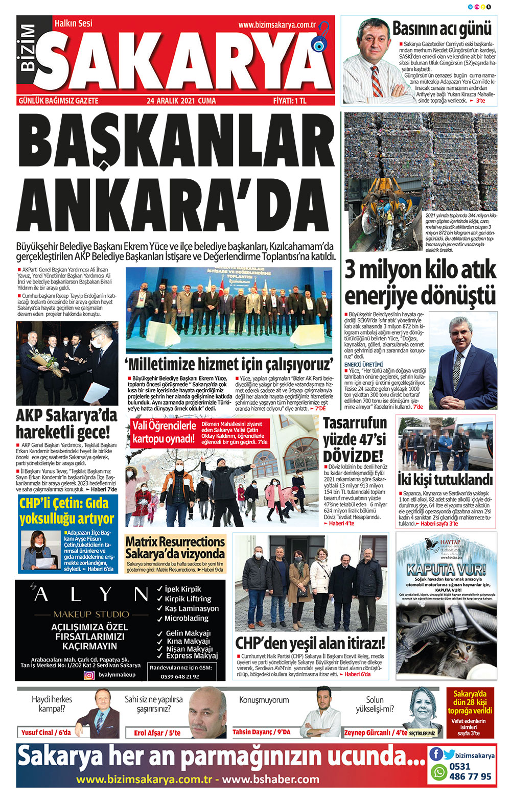 Bizim Sakarya Gazetesi - 24.12.2021 Manşeti