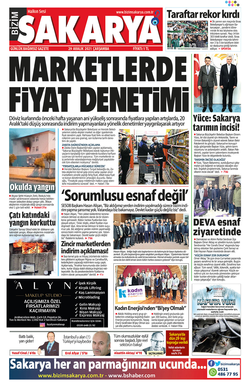 Bizim Sakarya Gazetesi - 29.12.2021 Manşeti