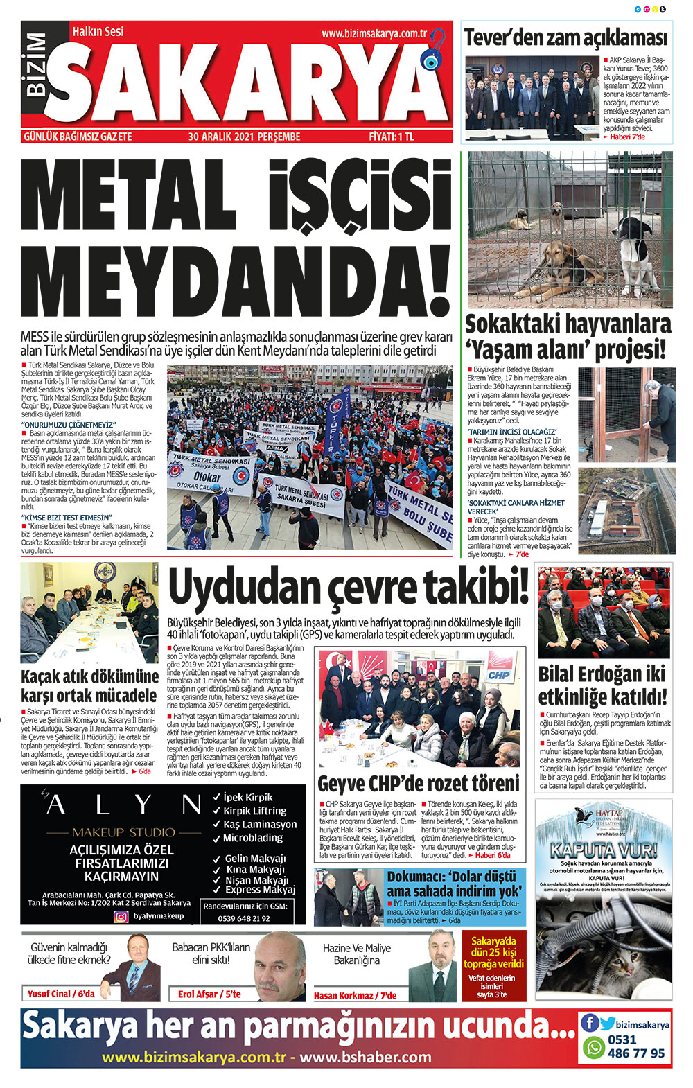 Bizim Sakarya Gazetesi - 30.12.2021 Manşeti