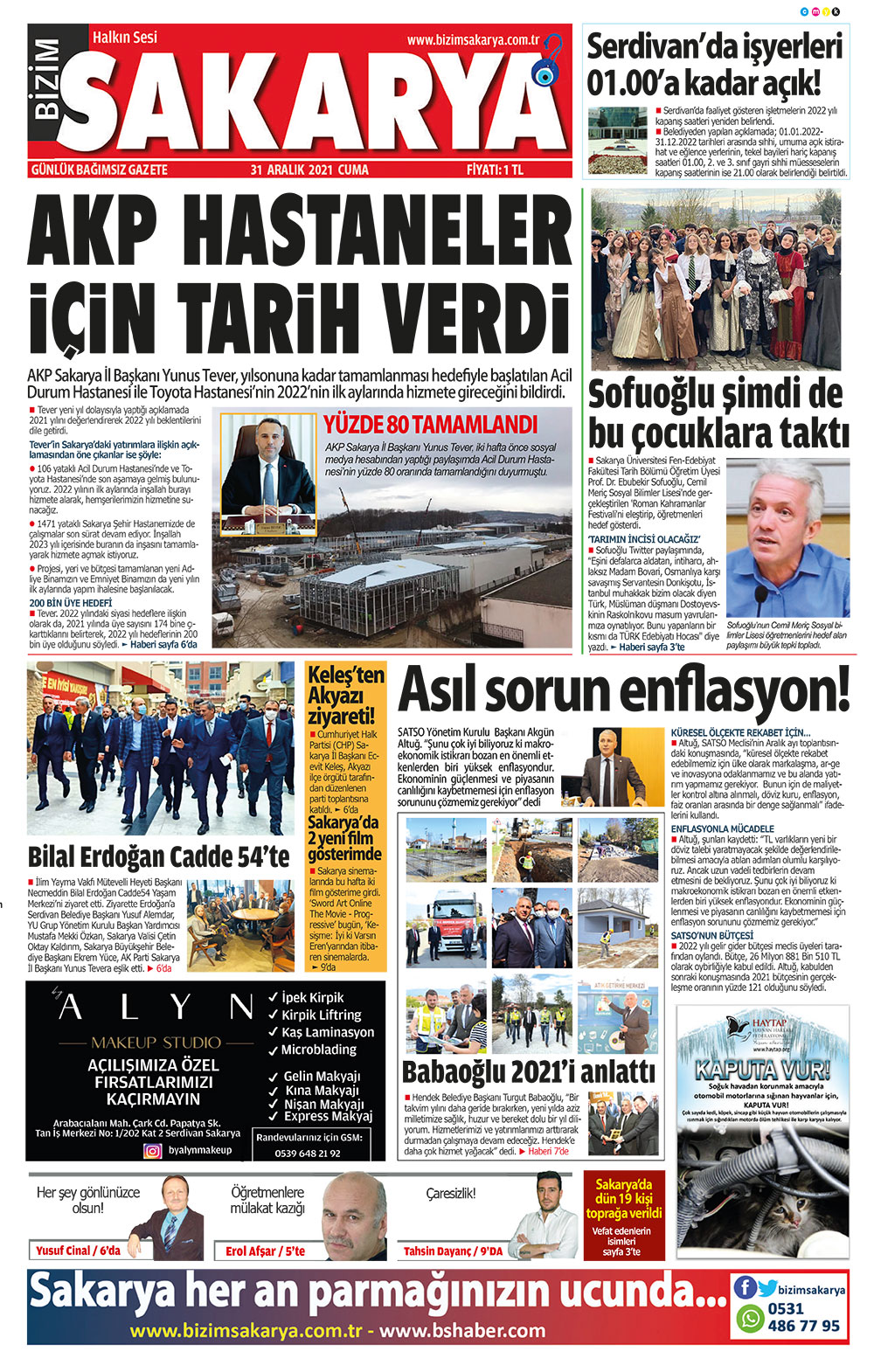 Bizim Sakarya Gazetesi - 31.12.2021 Manşeti