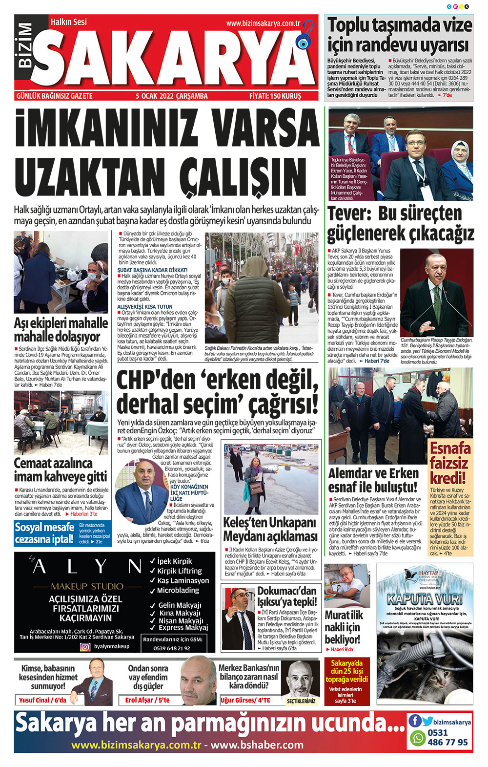 Bizim Sakarya Gazetesi - 05.01.2022 Manşeti
