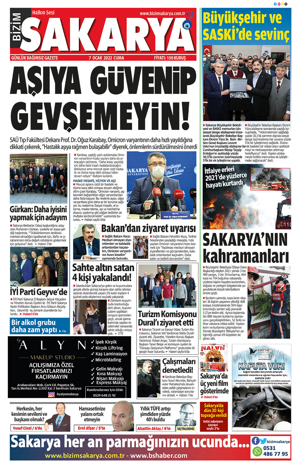 Bizim Sakarya Gazetesi - 07.01.2022 Manşeti