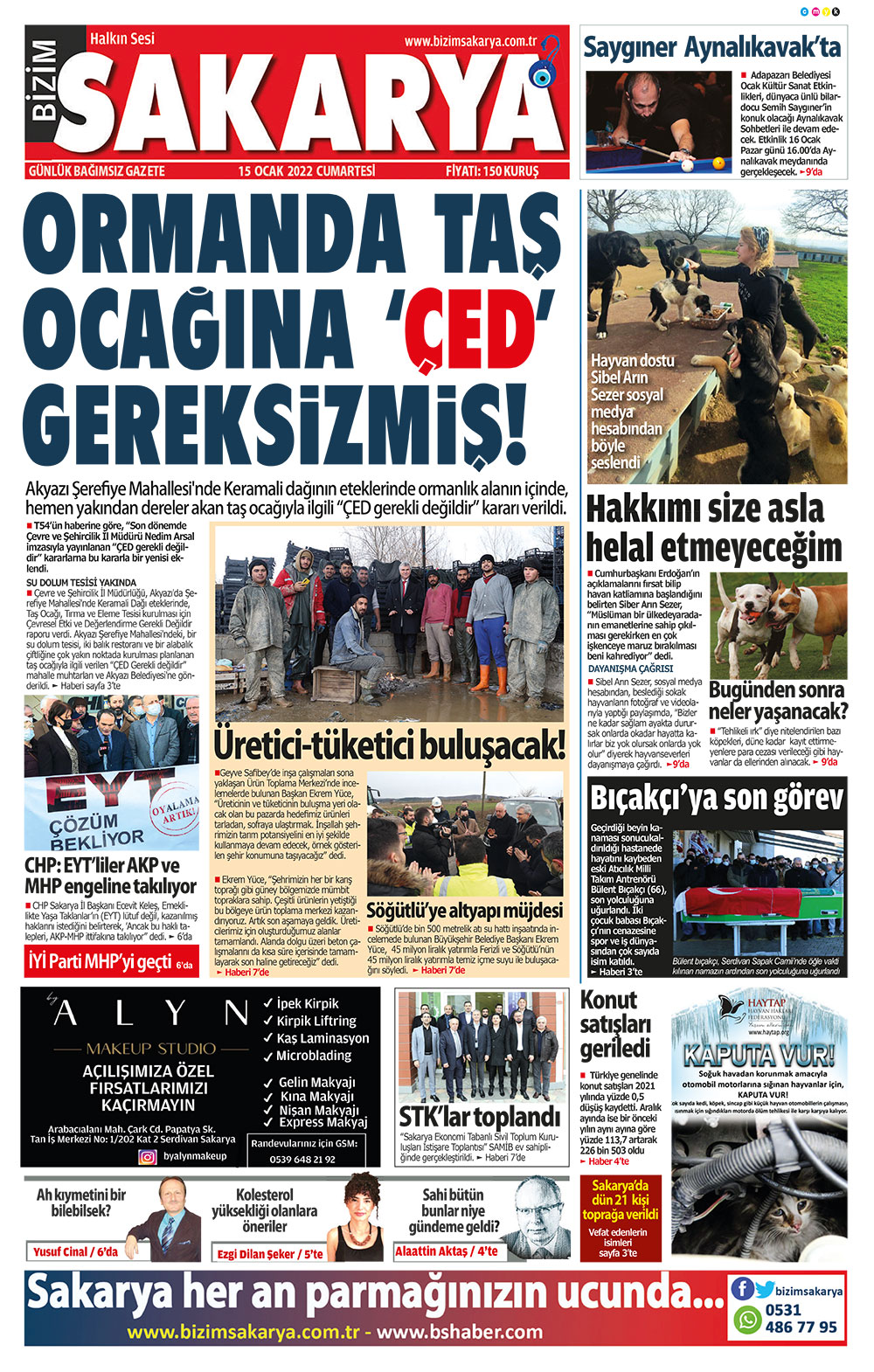 Bizim Sakarya Gazetesi - 15.01.2022 Manşeti