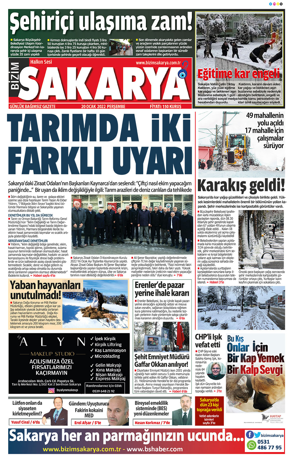 Bizim Sakarya Gazetesi - 20.01.2022 Manşeti