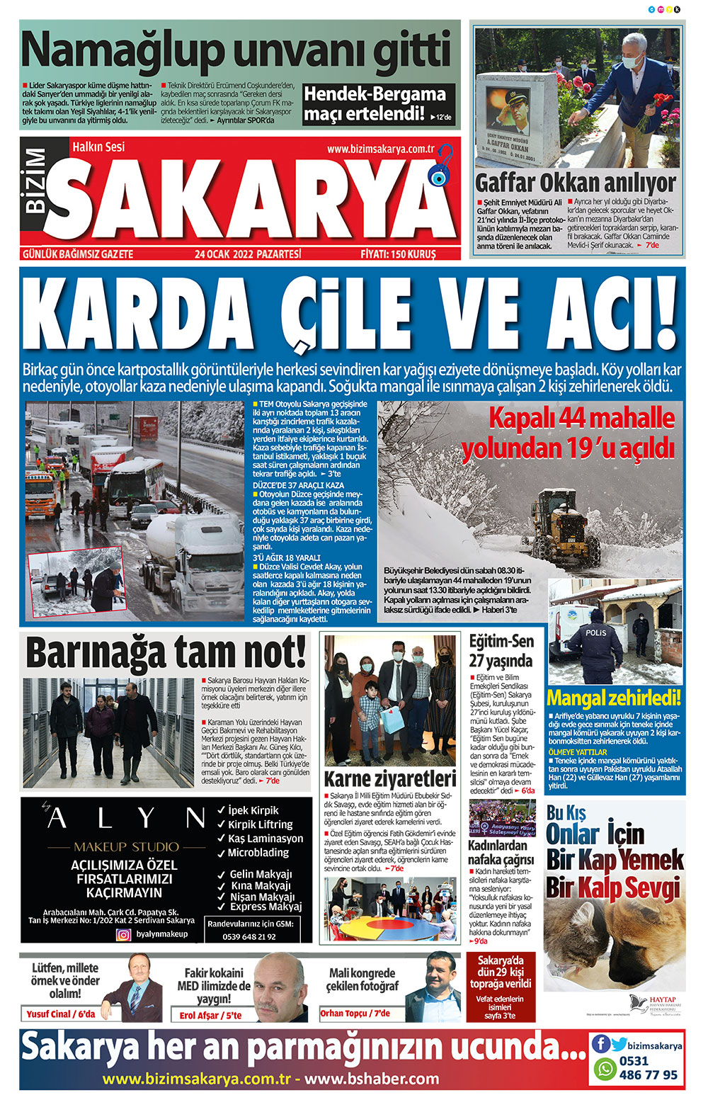 Bizim Sakarya Gazetesi - 24.01.2022 Manşeti